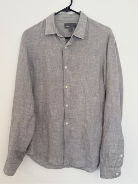 Vince Men’s Light Grey 💯 Linen Button-Down Shirt